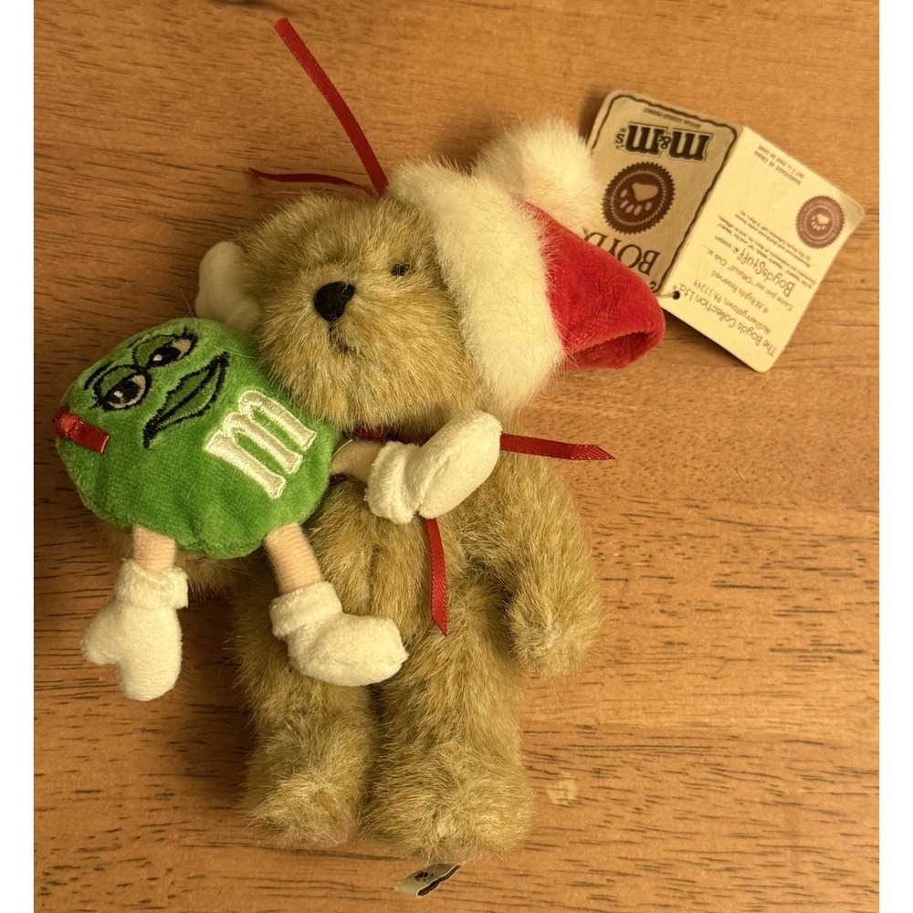 Boyds‎ M&M Bear Ornament Jolly 5" Bear Holding Green M & M Plush